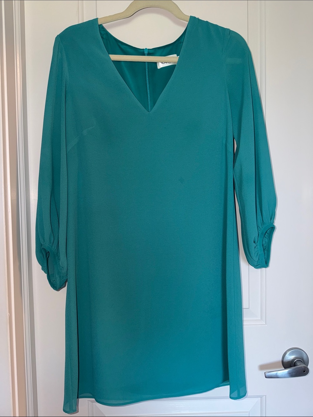 Eliza J Teal V-Neck Long Sleeve Shift Dress • women size 6